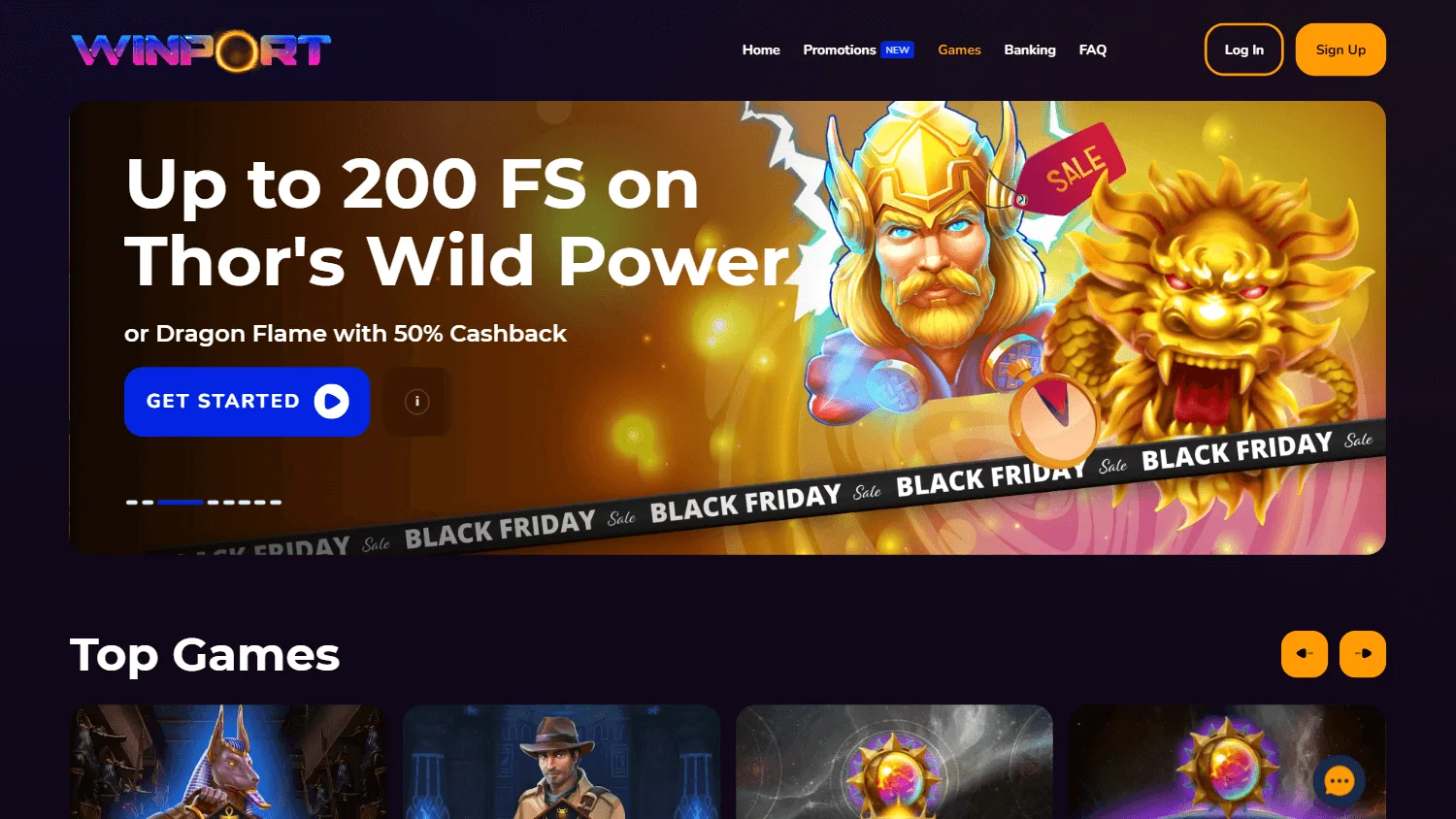 Winport Casino desktop games area with casino categories and titles